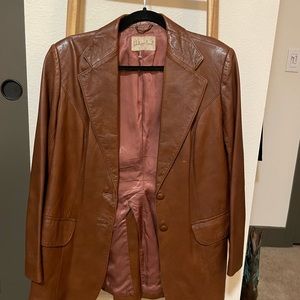 Large genuine leather brown blazer